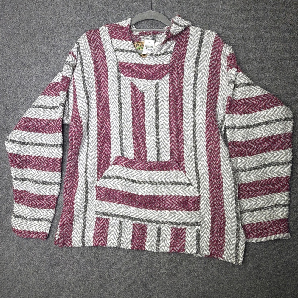 Baja Joe Mexican Poncho Hoodie Pullover Surfer Beach Hippie Skater Size Small